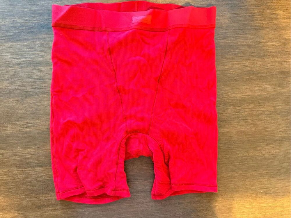 SKIMS Hot Pink Neon/Red Cotton Ribbed Boxer Shorts Lounge Sleepwear Size S